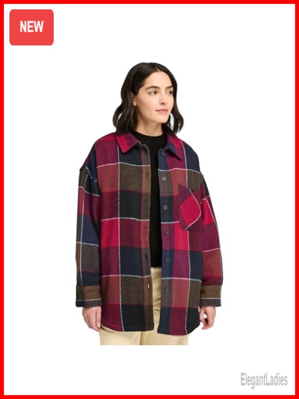 Heavy Flannel Long Overshirt Plaid Button Women's Casual Oversized